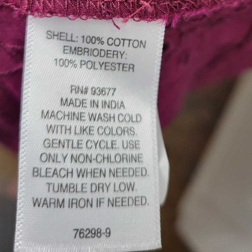 Liz Claiborne Wild Cherry Eyelet Cotton Button Front Midi Dress Pockets XL - Picture 4 of 12